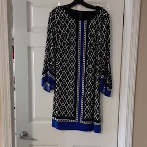 Black and Blue Long Sleeve Bell Sleeve Sheath Dress